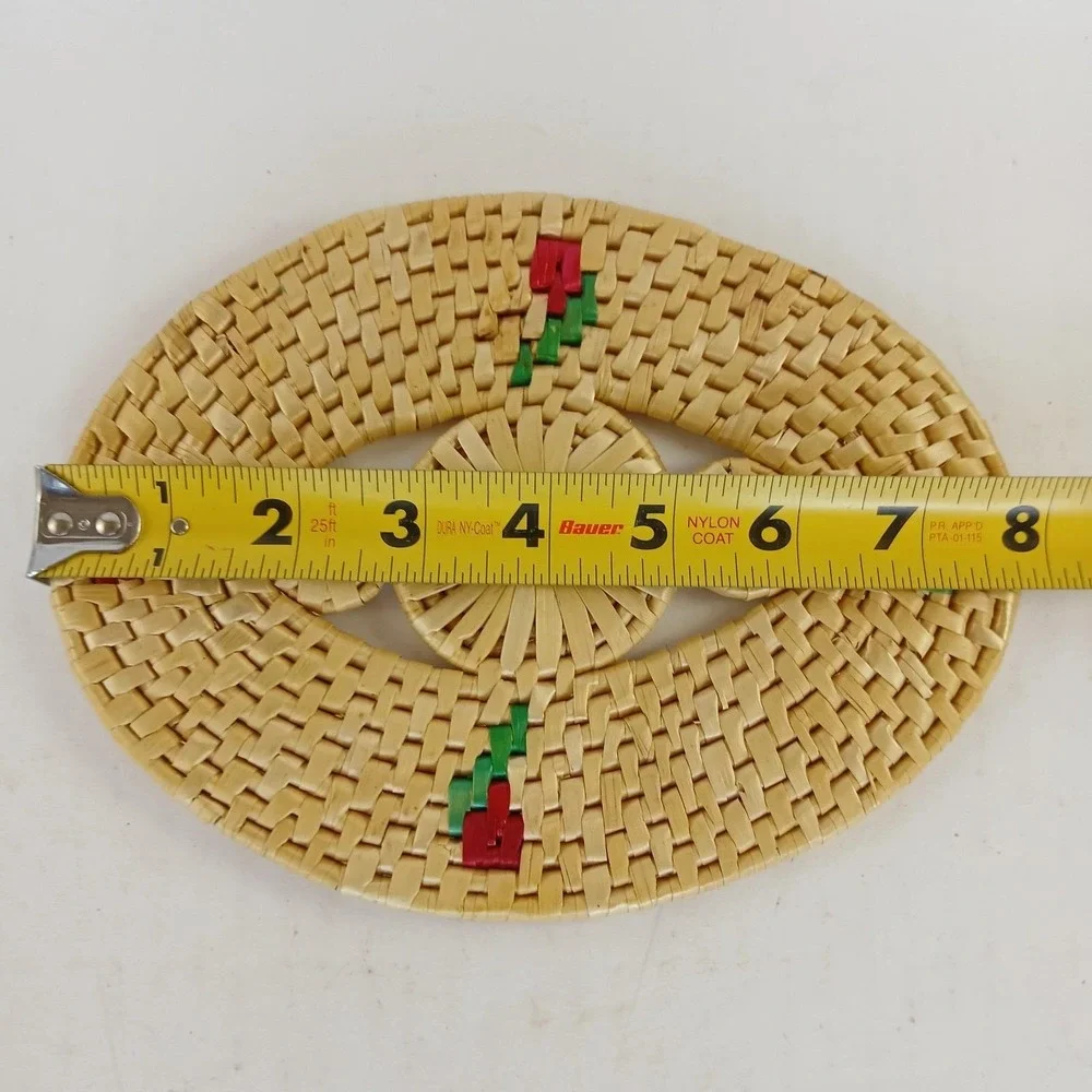 Hot Pad Wicker Straw Trivet Woven Rattan‎ Raffia Boho Wall Decor Cherry Rose Vtg